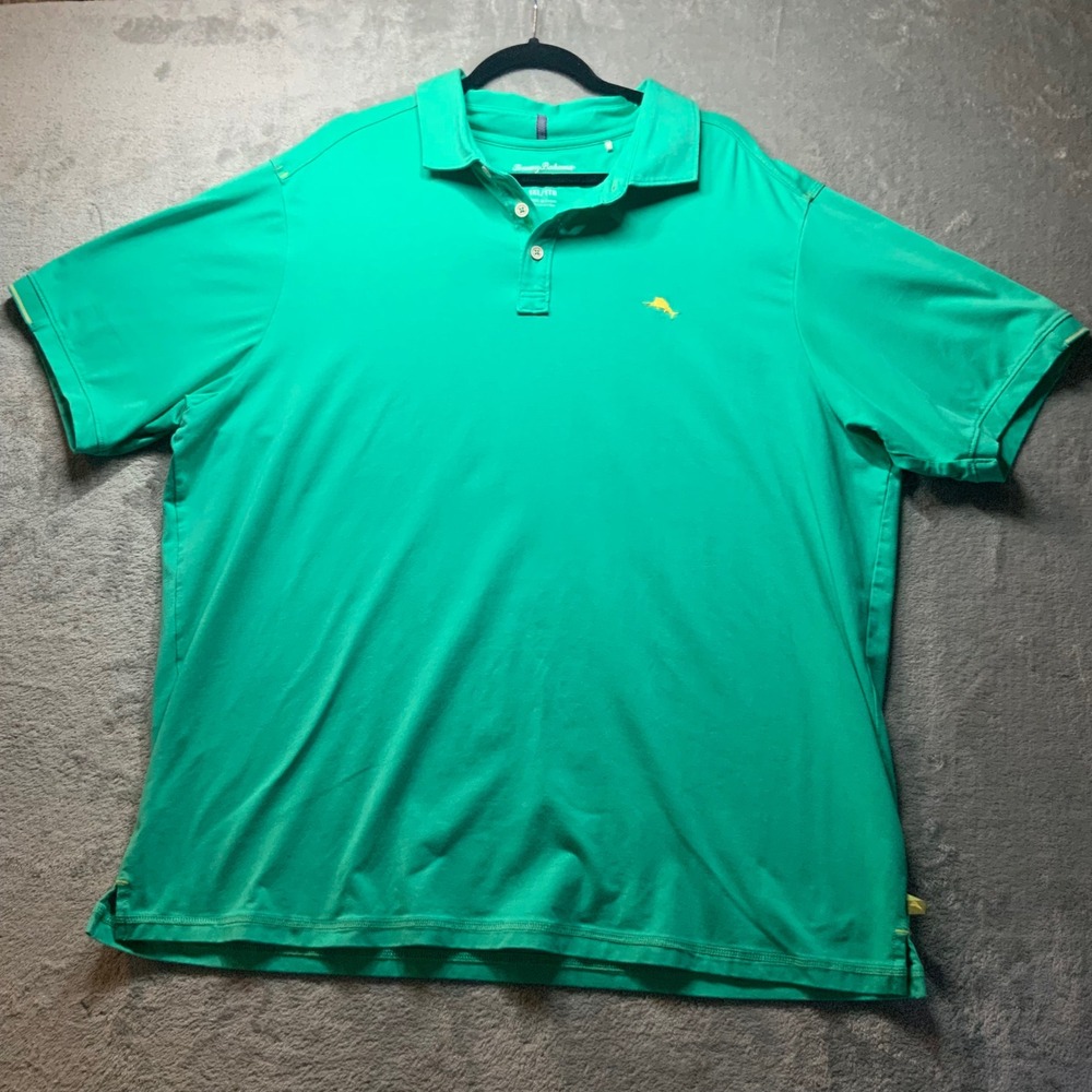 Tommy Bahama Mens 1XL Polo Shirt Green Short Sleeve Marlin Logo Performance